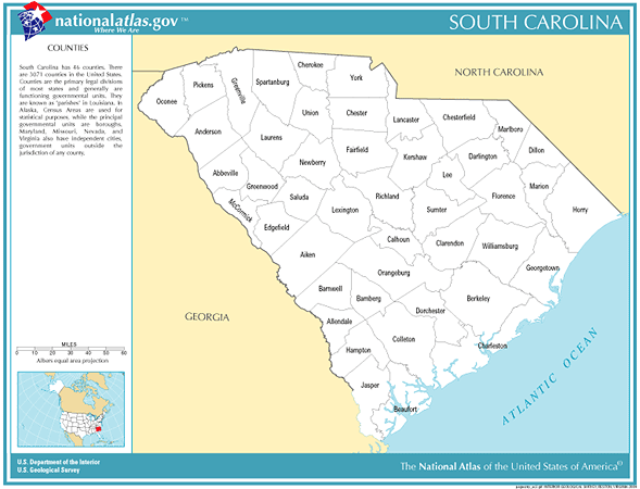 South Carolina Map With Counties And Cities - Map