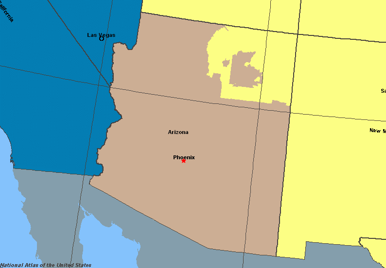 detailed arizona time zone map