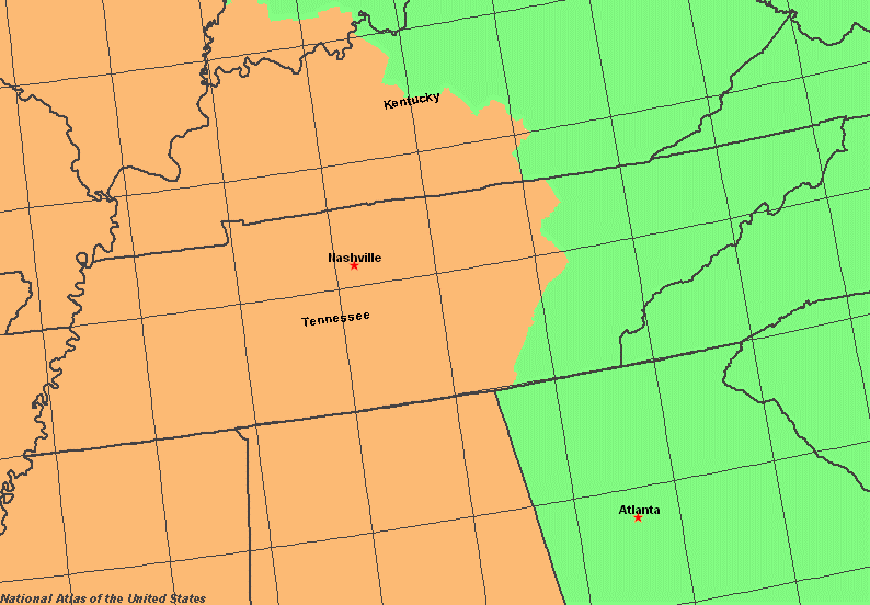 Tennessee Central Time Zone Map - Map of world